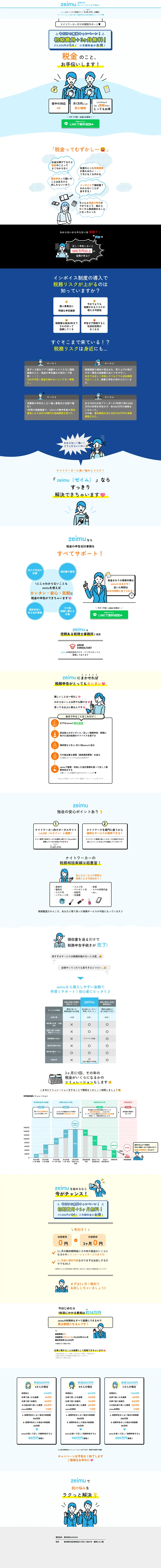 Tax return assistance service Zeimu for night workers LP design (Events, Campaigns, Gifts / Shades of blue / Simple) PC version
