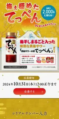 「梅ぇ極めたてっぺん」プレゼントキャンペーンのLPデザイン（イベント・キャンペーン・体験／ゴールド系／和風系）スマホ版