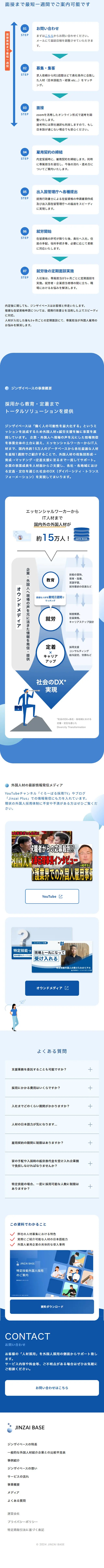 ジンザイベースのLPデザイン（レンタル・代行・アウトソース／ブルー系／シンプル系）スマホ版