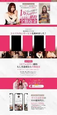 シックスレイズのLPデザイン（レンタル・代行・アウトソース／ピンク系／力強い系）PC版