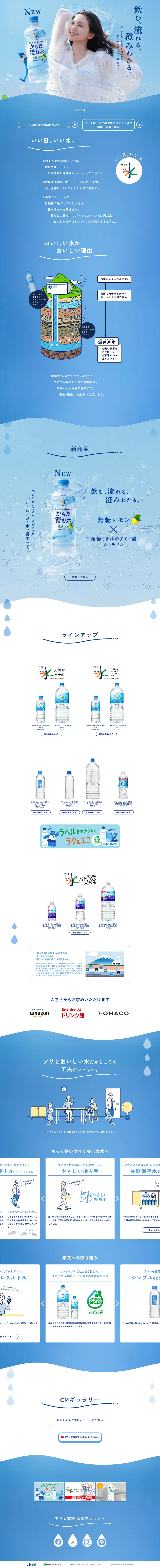 Asahi Oishii Mizu Tennensui LP design (Water and Soft Drinks / Shades of blue / Refreshing type) PC version
