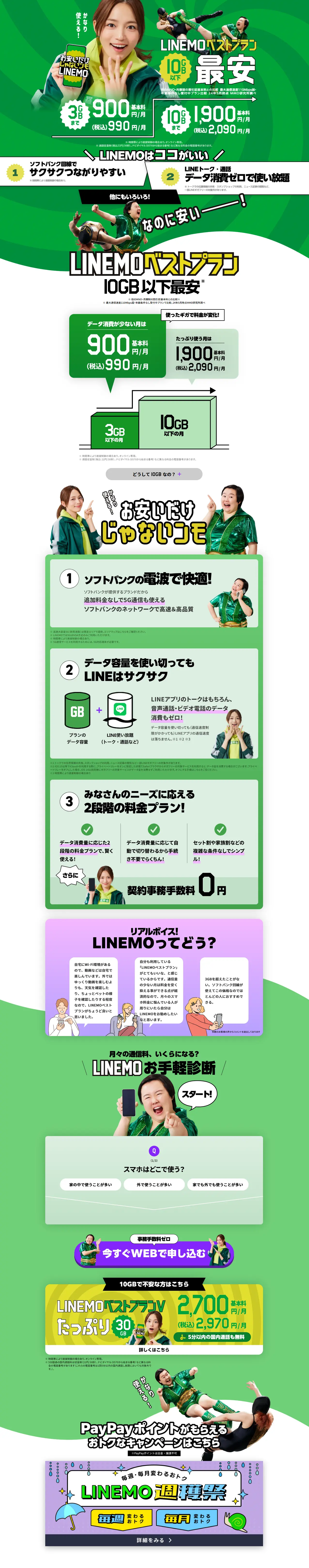 LINEMOベストプランのLPデザイン（通信・ネットワーク機器／グリーン系／にぎやか系）PC版
