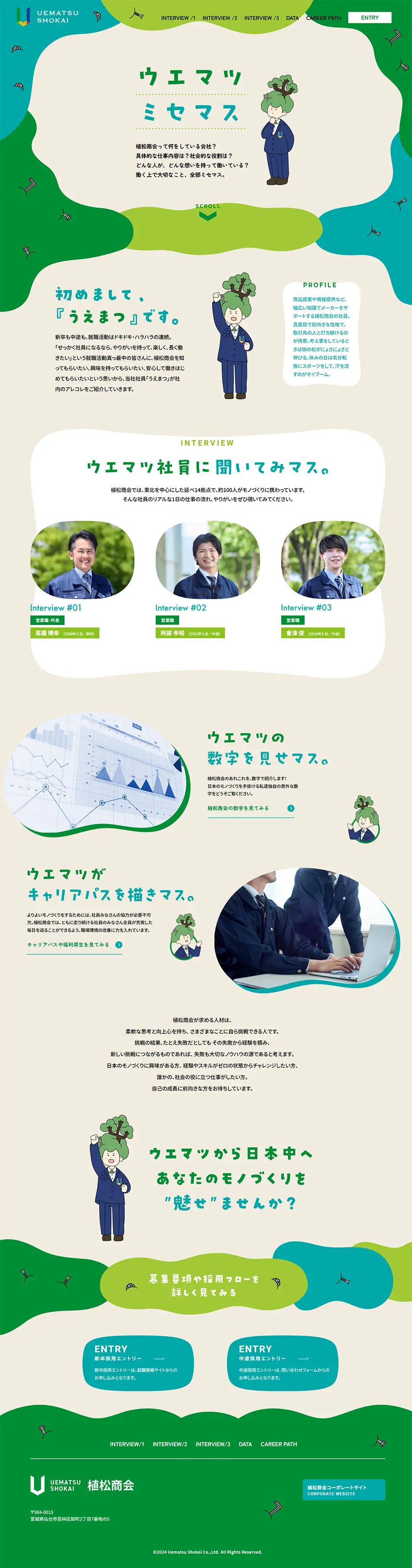 ウエマツミセマスのLPデザイン（中途採用／グリーン系／健康・癒し系）PC版