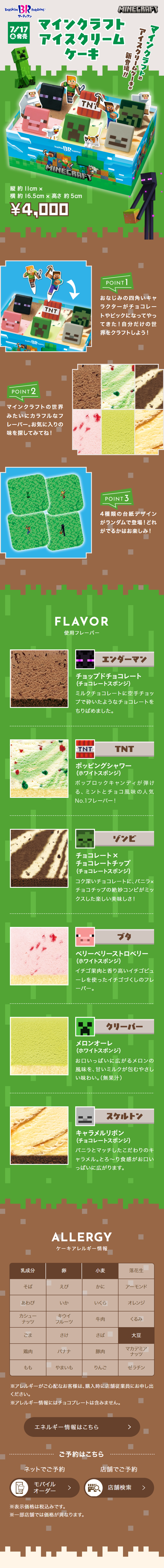 マインクラフト アイスクリームケーキのLPデザイン（洋菓子／グリーン系／にぎやか系）スマホ版