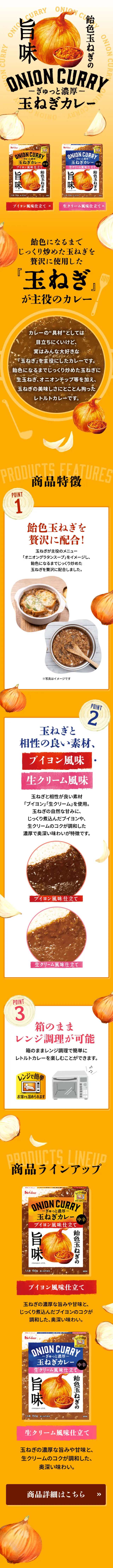 玉ねぎカレーのLPデザイン（調味料・甘味料・ダシ・スープ／オレンジ系／オーガニック系）スマホ版