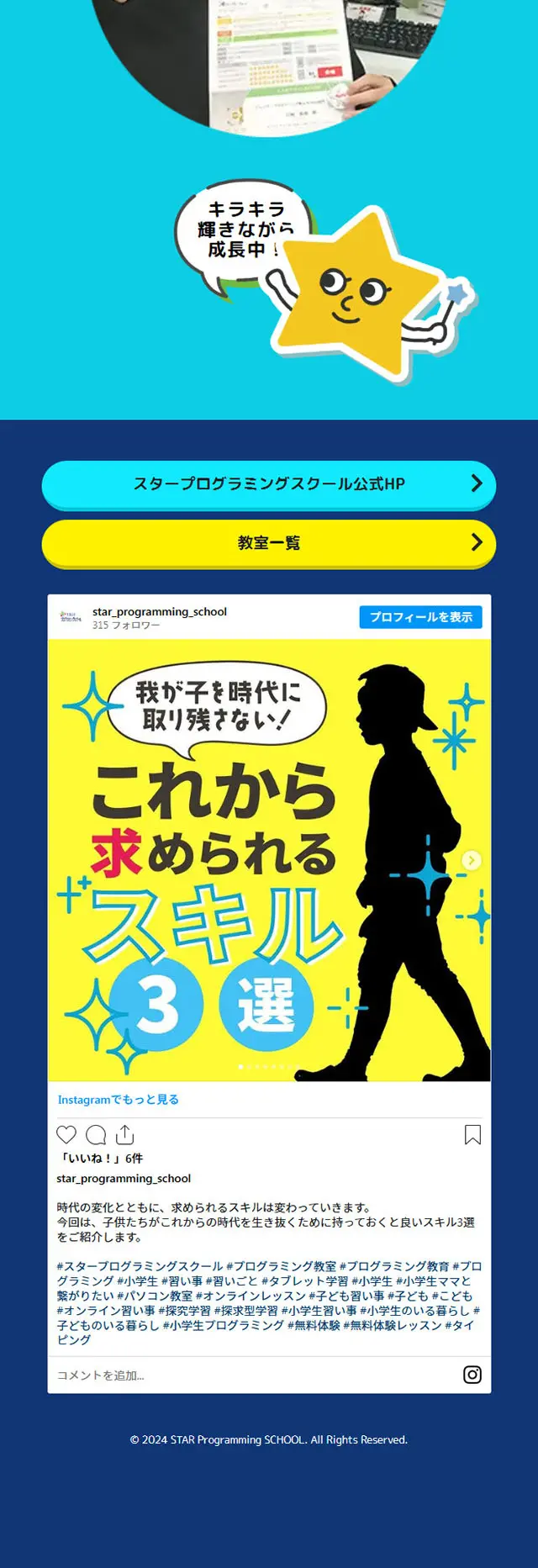 Star Programming School LP design (Learning materials / Shades of blue / Lively type) Mobile version