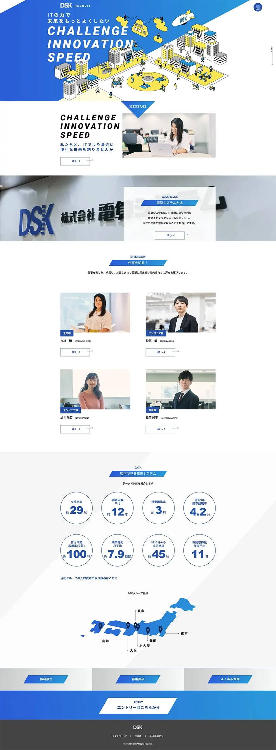 株式会社電算システム　採用サイトのLPデザイン（企業・会社・お店／ブルー系／シンプル系）PC版
