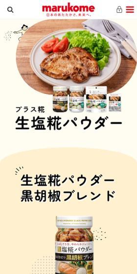塩糀パウダーのLPデザイン（麺・パン・粉物／ベージュ系／かわいい系）スマホ版