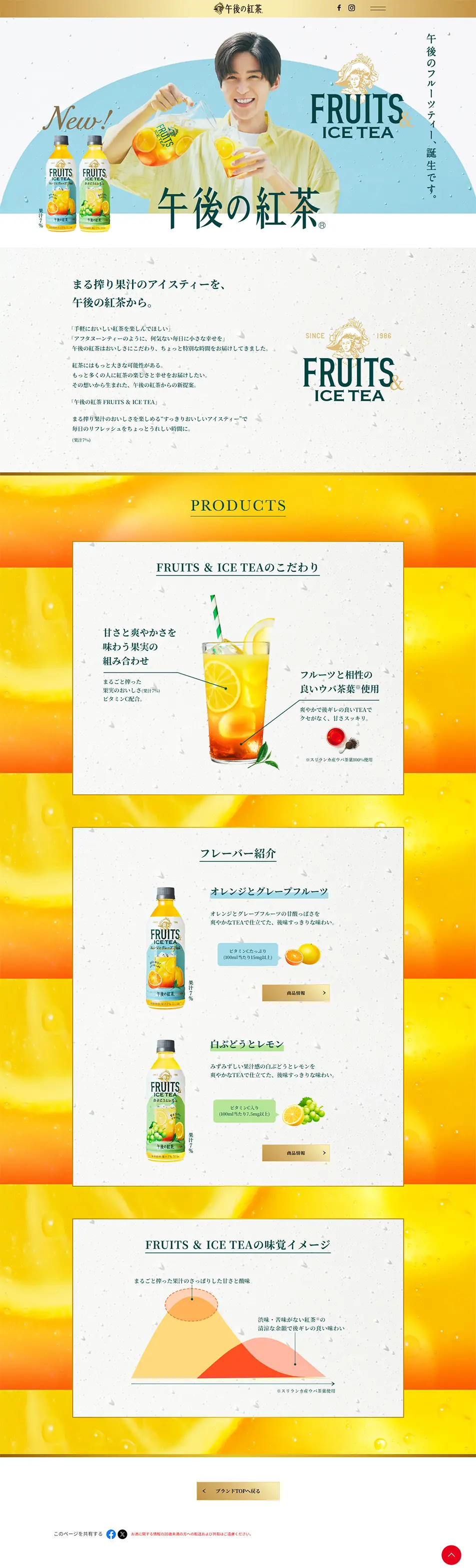 FRUITS & ICE TEA｜午後の紅茶のLPデザイン（お茶・紅茶・珈琲／ホワイト系／爽やか系）PC版