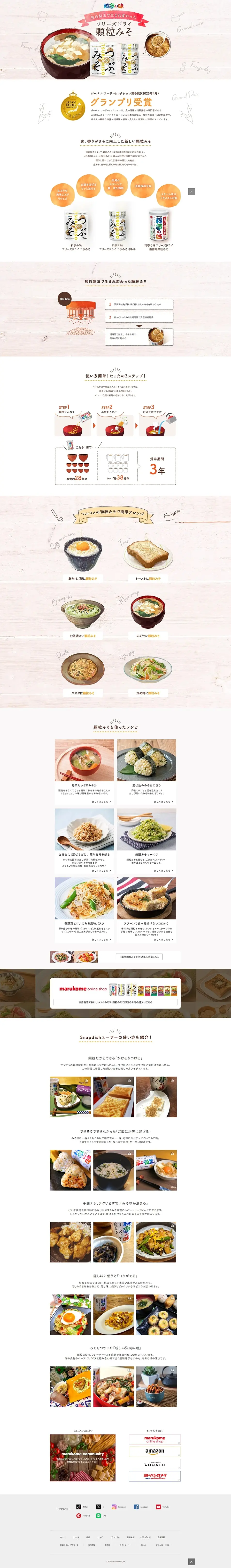 つぶみそのLPデザイン（調味料・甘味料・ダシ・スープ／オレンジ系／健康・癒し系）PC版