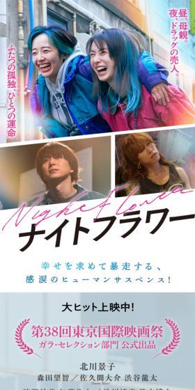 映画『ナイトフラワー』のLPデザイン（邦画・洋画・海外ドラマ／ホワイト系／シンプル系）スマホ版