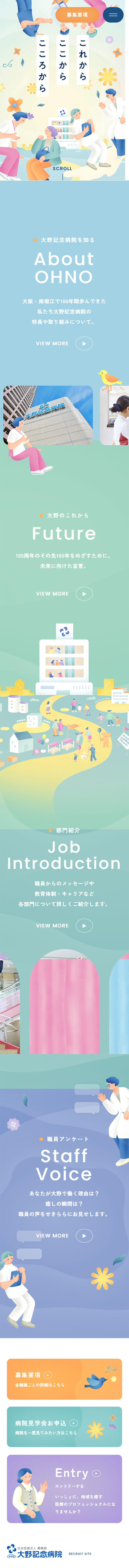採用サイトのLPデザイン（中途採用／オレンジ系／マンガ・イラスト系）スマホ版