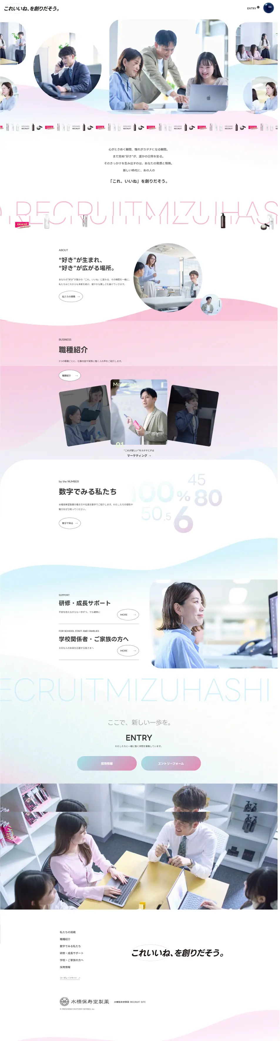 Mizuhashi Hojudo Seiyaku Recruitment Site LP design (recruitment / Pink shades / Simple) PC version