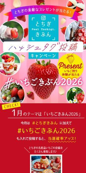 とちぎきぶんハッシュタグ投稿キャンペーンのLPデザイン（イベント・キャンペーン・ギフト／ピンク系／かわいい系）スマホ版