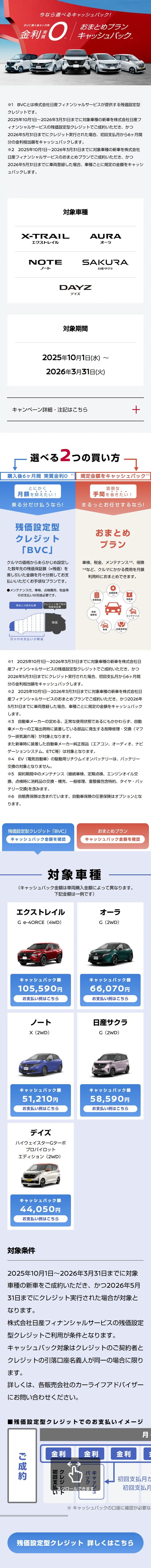 残価設定型クレジット購入後6ヶ月間実質金利0＆おまとめプランキャッシュバックキャンペーンのLPデザイン（車体・車用品／ホワイト系／信頼・安心系）スマホ版