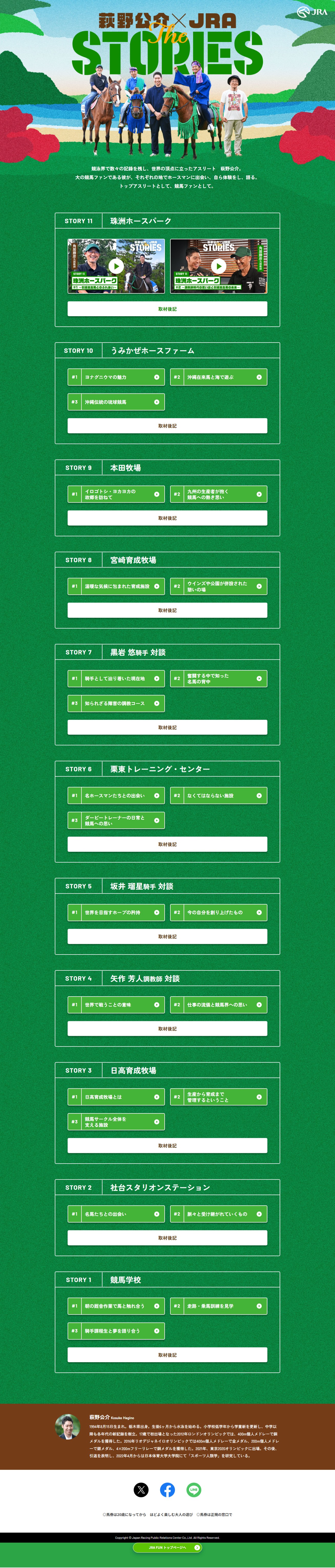 萩野公介×JRA The STORIESのLPデザイン（スポーツ全般・観戦／グリーン系／シンプル系）PC版