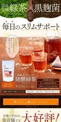 国産オーガニック発酵緑茶のLPデザイン（健康食品・健康ドリンク・サプリメント／ブラウン系／かっこいい系）PC版