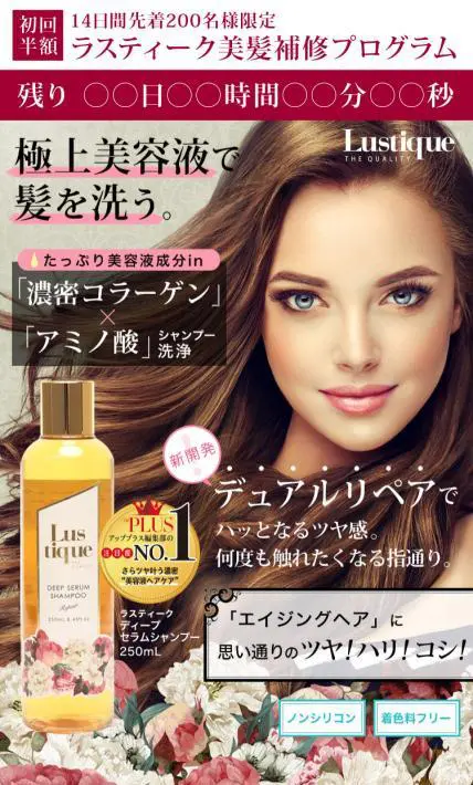 ラスティーク 美髪補修プログラム　シャンプー＆トリートメントセット｜株式会社エバンズ様のLP制作実績
