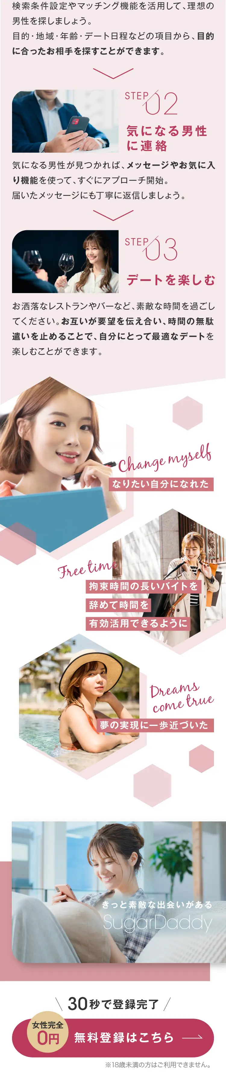 SugarDaddy シュガーダディのLPデザイン（デザイン・アプリ・システム／パープル系／信頼・安心系）スマホ版
