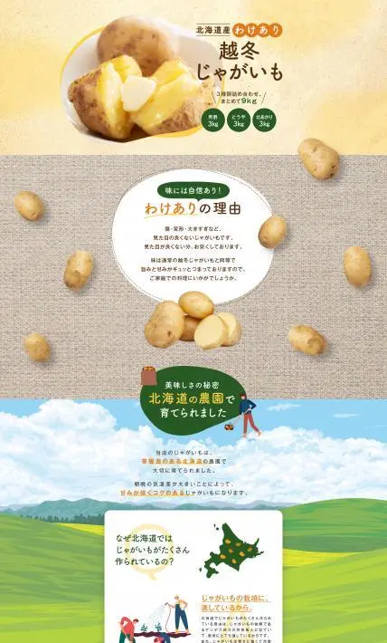 北海道産 わけあり 越冬じゃがいも｜株式会社Ryuki Design様のLP制作実績