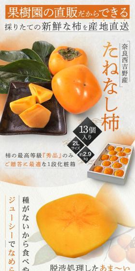 奈良西吉野産 たねなし柿のLPデザイン（フルーツ・果物・野菜／グレー系／和風系）スマホ版