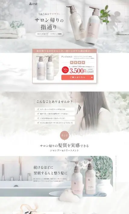 アンドエスト エクストラアミノシャンプー＆エクストラシルクトリートメント｜株式会社プロルート丸光様のLP制作実績