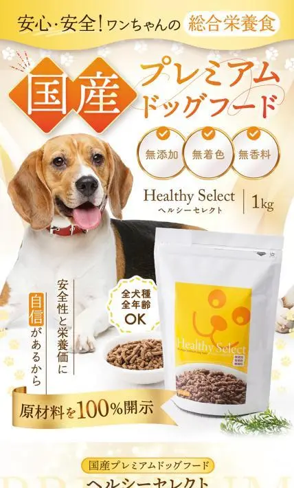 国産プレミアムドッグフード Healthy Select｜株式会社ワンダードリーム様のLP制作実績