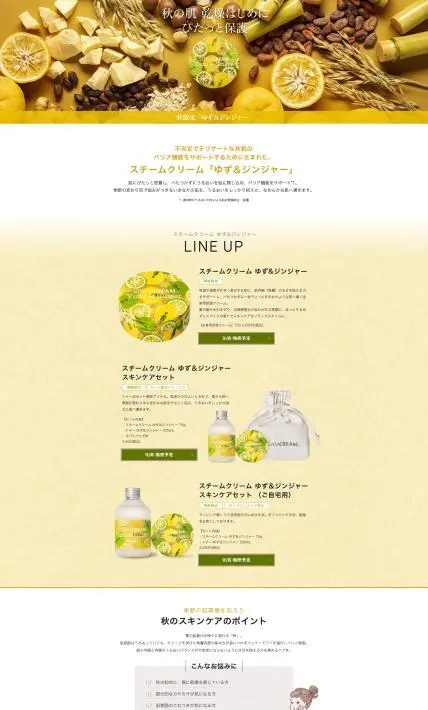 スチームクリーム　ゆず＆ジンジャー｜ソノタス様のLP制作実績