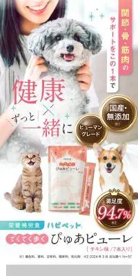栄養補完食 ハピペット てくてく歩く ぴゅあピューレのLPデザイン（ペットフード ・ ペット用品／ブラック系／健康・癒し系）スマホ版