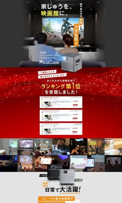 超小型 ハイスペックプロジェクター ピコキューブX｜株式会社フェリクロス様のLP制作実績