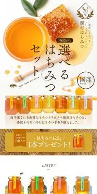 7種類から選べるはちみつセットのLPデザイン（調味料・甘味料・ダシ・スープ／カラフル系／ナチュラル系）PC版