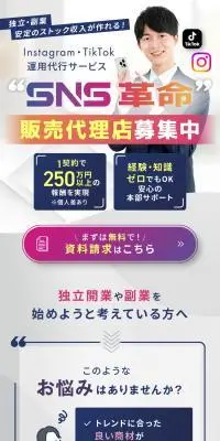 Instagram・TikTok運用代行サービス SNS革命のLPデザイン（レンタル・代行・アウトソース／ホワイト系／スタイリッシュ系）スマホ版