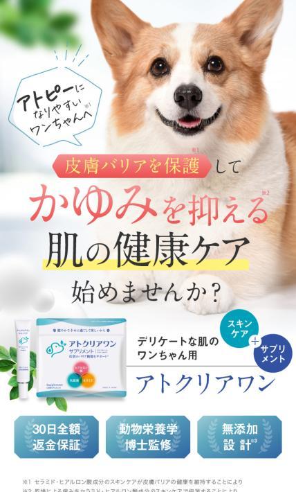 デリケートな肌のワンちゃん用サプリメント アトクリアワン｜株式会社アニマルライフ研究所様のLP制作実績