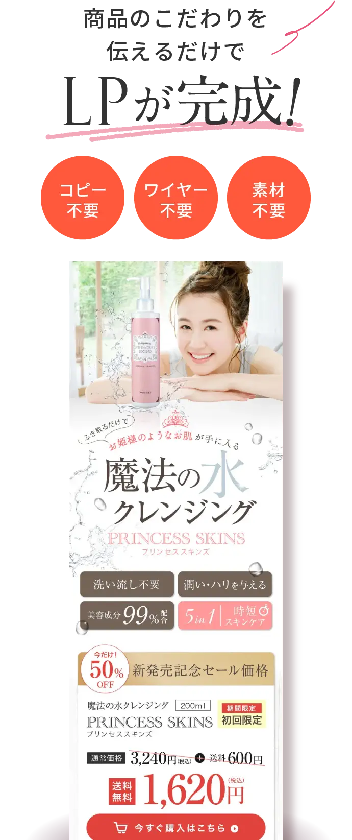 商品のこだわりを伝えるだけでLPが完成！