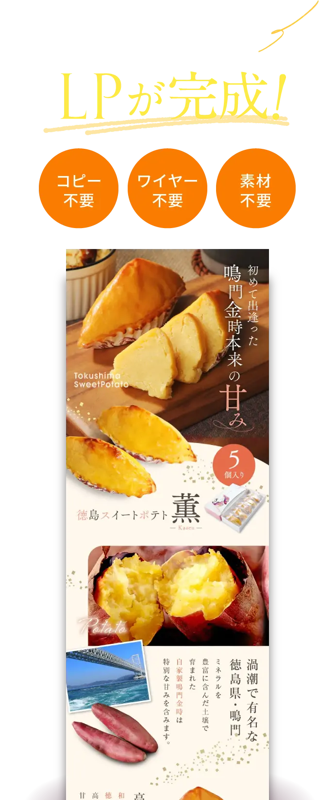 商品のこだわりを伝えるだけでLPが完成！